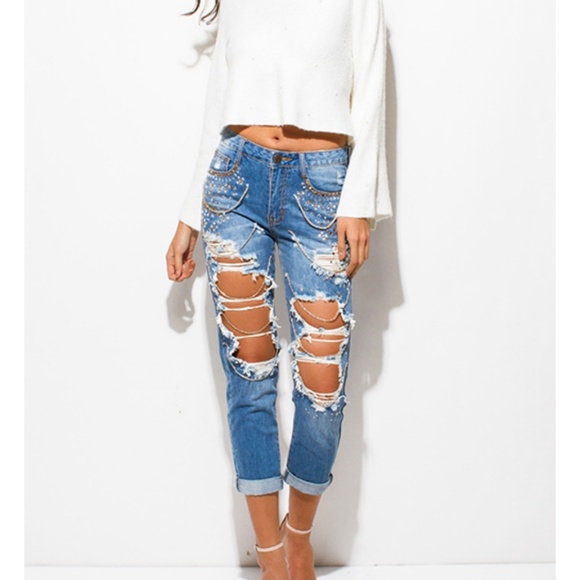 Distressed Embellished Jeans - Picture 2 of 6